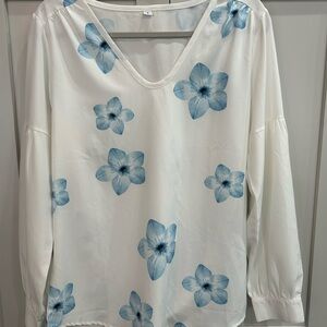 Floral White and Blue Women's Top